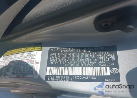 2006 Toyota Avalon Xl z USA, uszkodzony, nr VIN 4T1BK36B76U129248